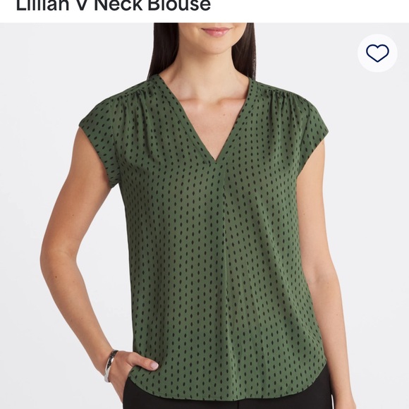 Green V-Neck Blouse - Picture 1 of 4